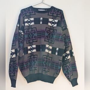 Men's Patterned Crewneck Sweater - Black, Gray, Purple